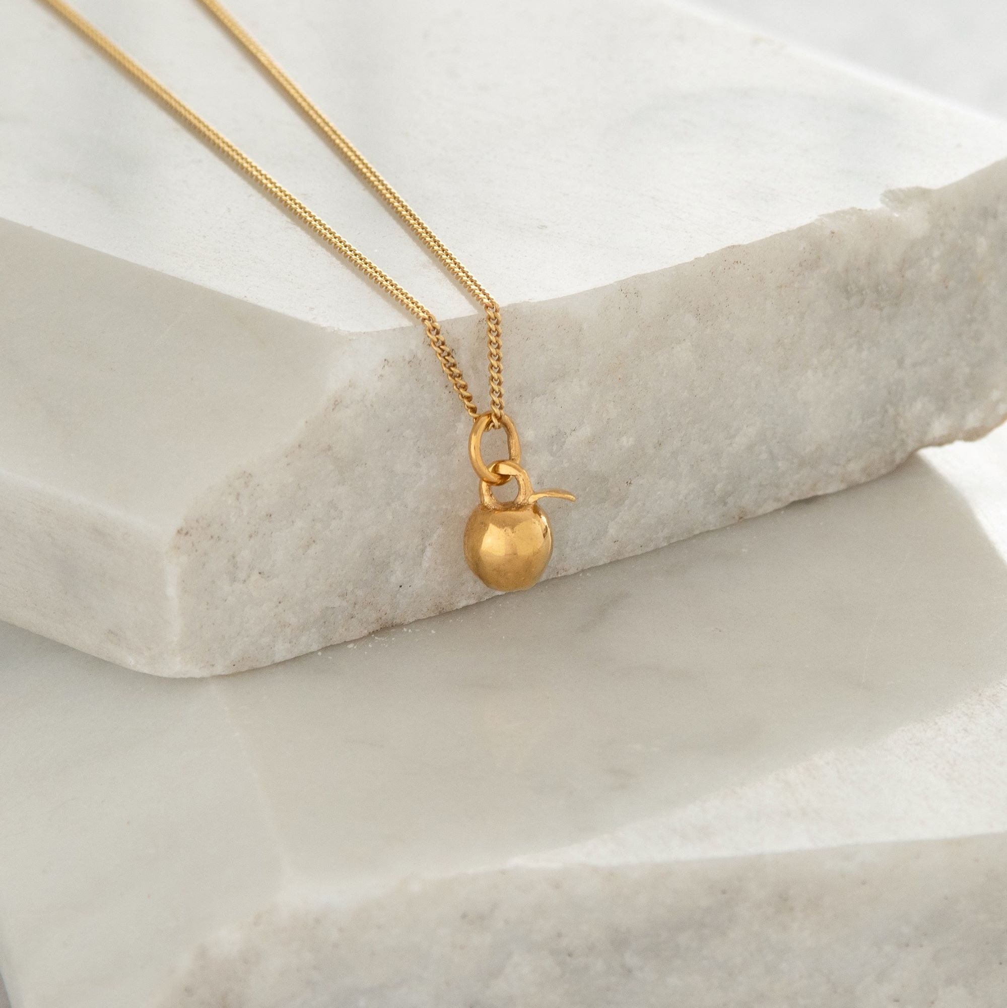 Tiny Apple Charm Necklace Gold Vermeil
