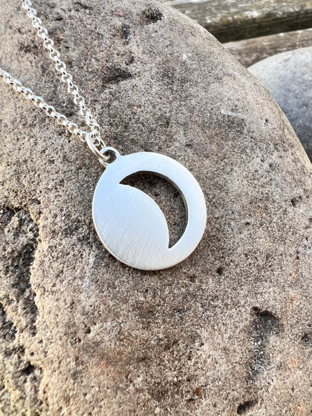 Crescent Moon Silhouette Pendant Necklace Sterling Silver