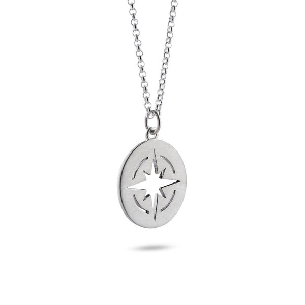 Compass Silhouette Pendant Necklace Sterling Silver