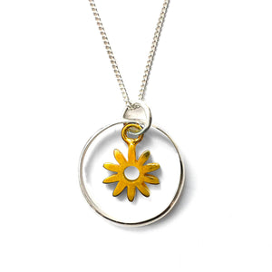 Silver Ring Necklace with Gold Vermeil Flower Charm