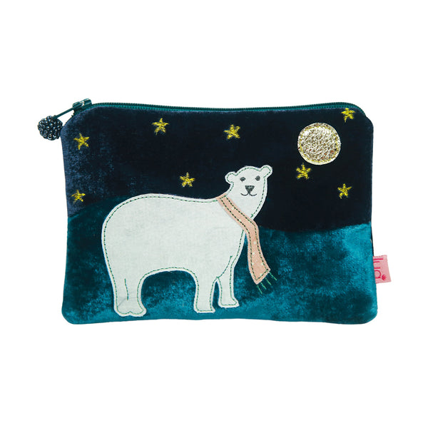 polar bear velvet purse with bead zip pull 