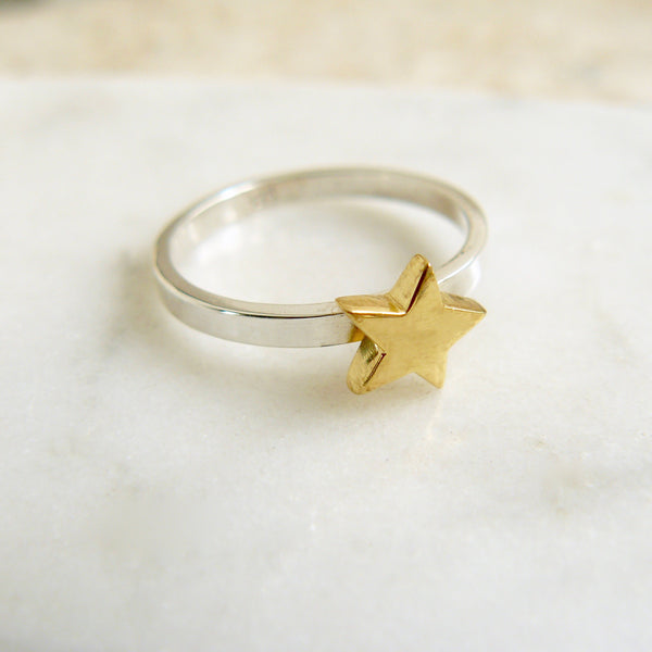 Star Charm Ring Gold Vermeil & Sterling Silver