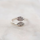 Adjustable Double Leaf Charm Ring Sterling Silver