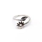 Adjustable Flower and Leaf Charm Ring Sterling Silver