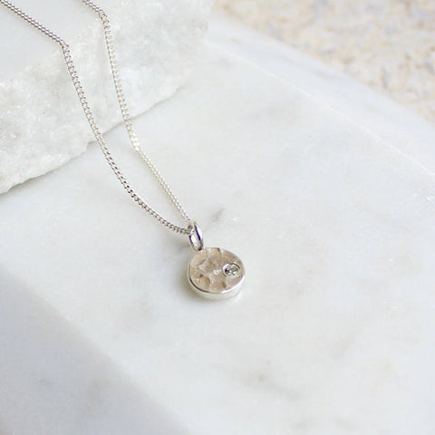 Hammered Birthstone Pendant Sterling Silver Necklace